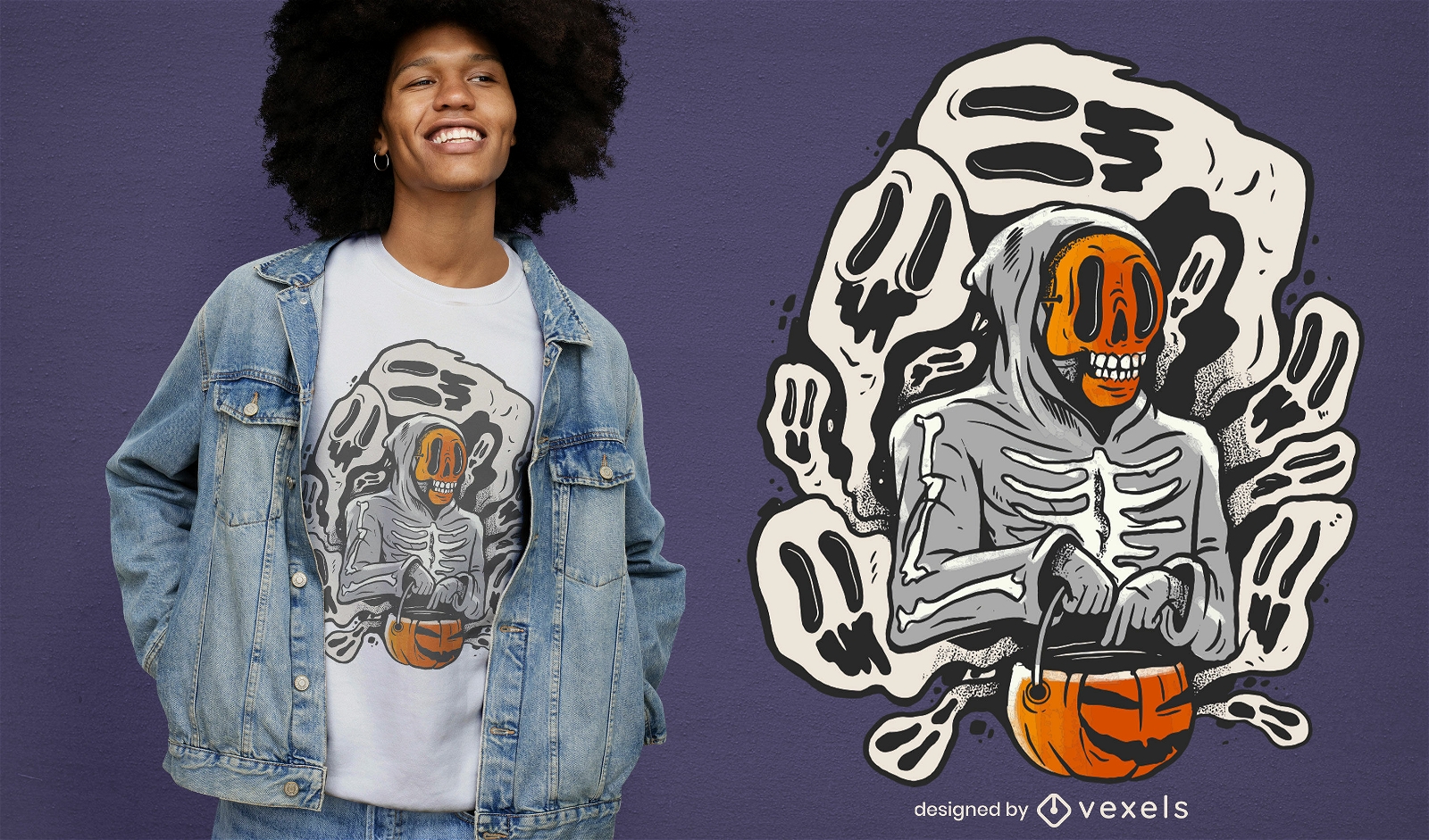 Halloween skeleton and ghosts t-shirt design
