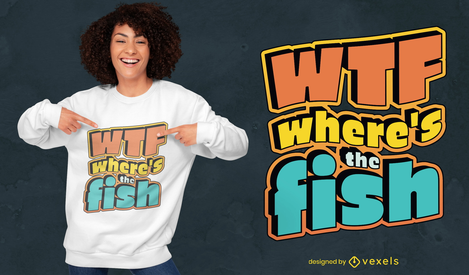 Design engraçado de t-shirt de peixes WTF