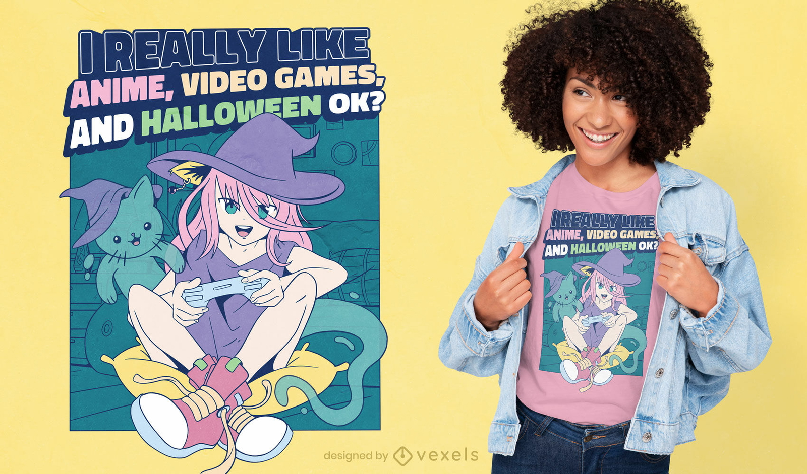 Diseño de camiseta de chica anime de halloween