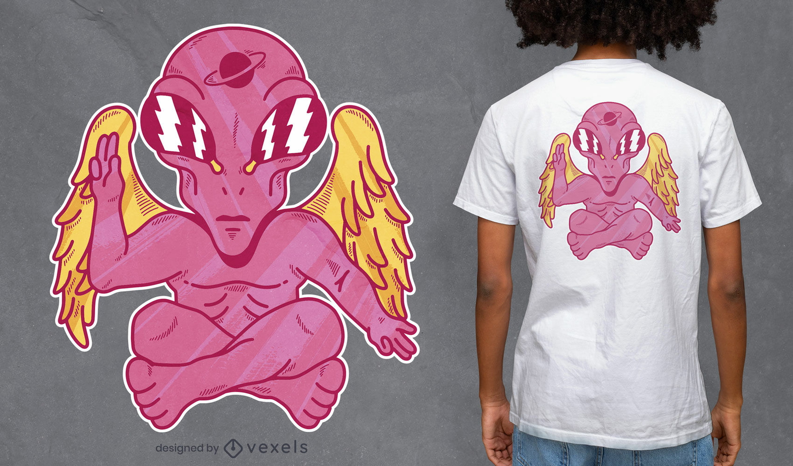 Design de camiseta alienígena rosa alada