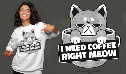 Diseño de camiseta de bebida de café de gato enojado