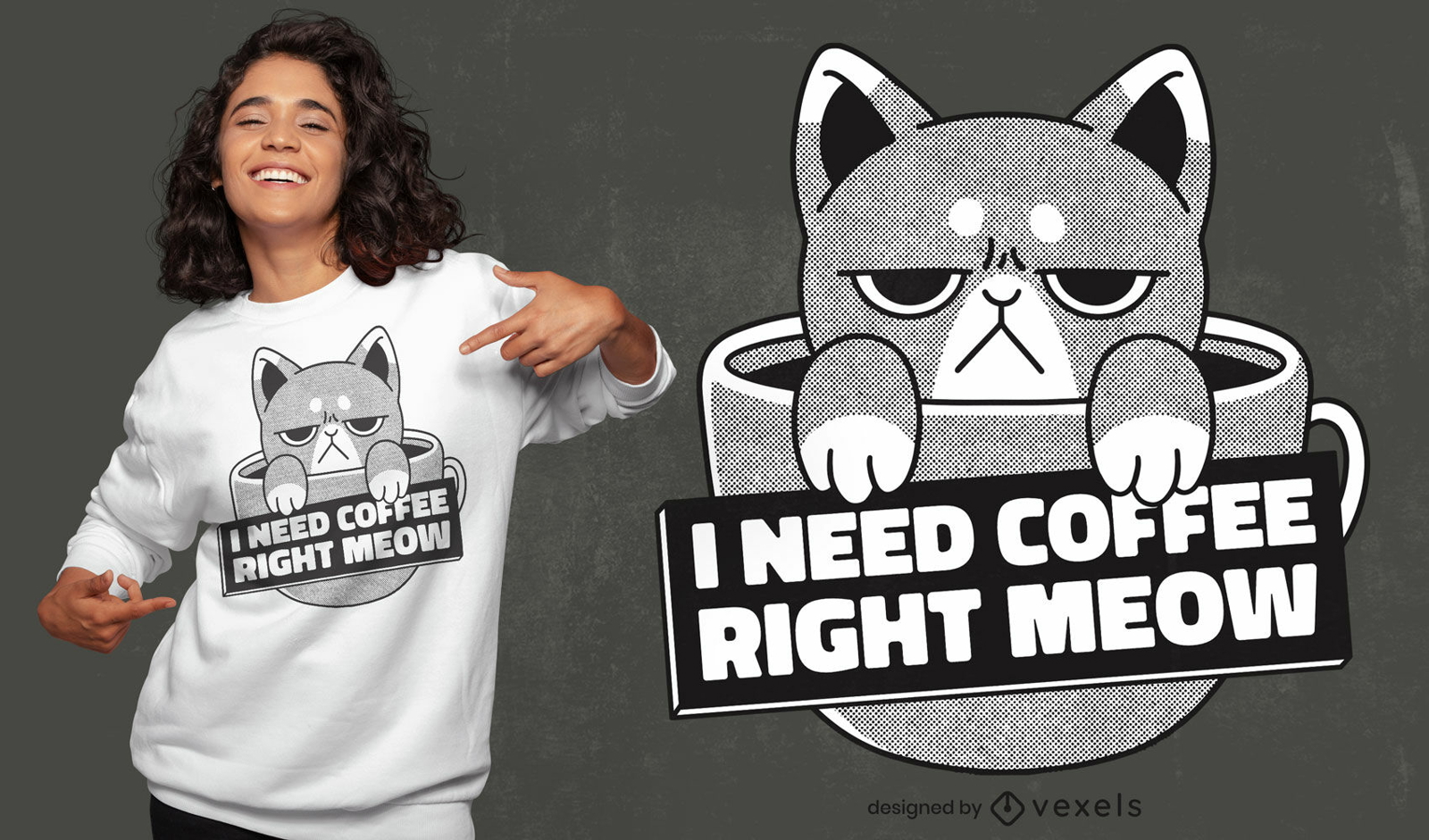 Design de camiseta de bebida de caf? de gato zangado