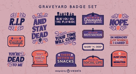 Halloween graveyard funny badge set