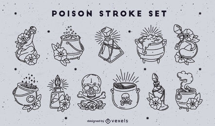 Poison and witch potions stroke set
