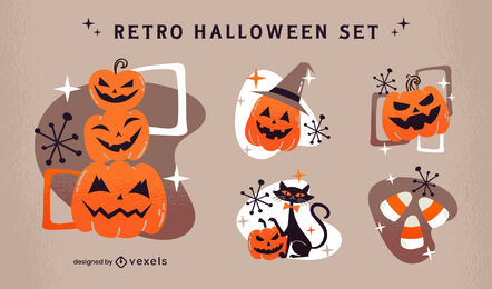 Halloween pumpkin elements retro set