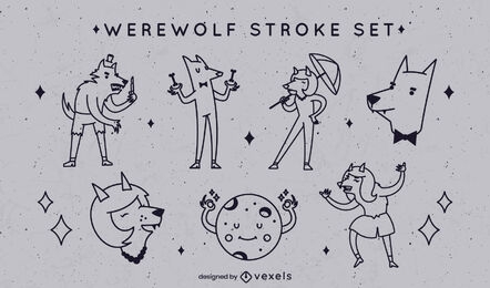 Werewolf halloween cartoon stroke set