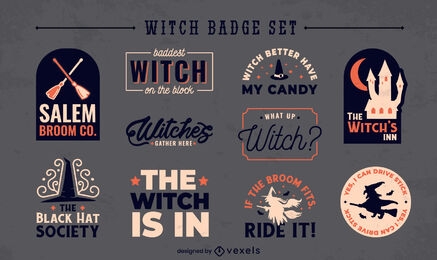 Witch quotes badges collection flat