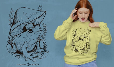 Diseño de camiseta dibujada a mano de rana y hongo