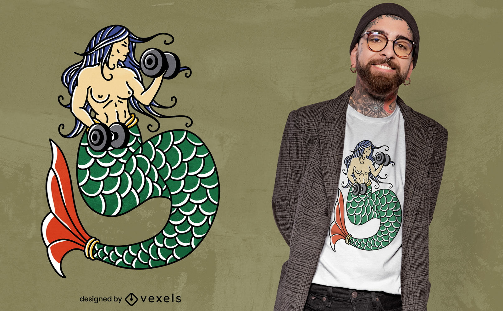 Diseño de camiseta de sirena de levantamiento de pesas.