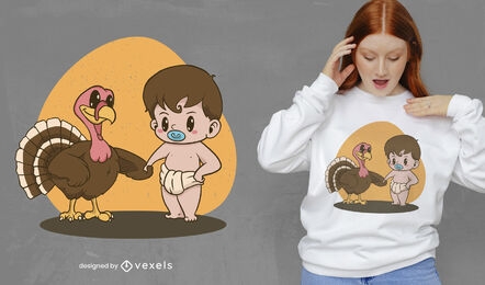 Baby and turkey t-shirt design