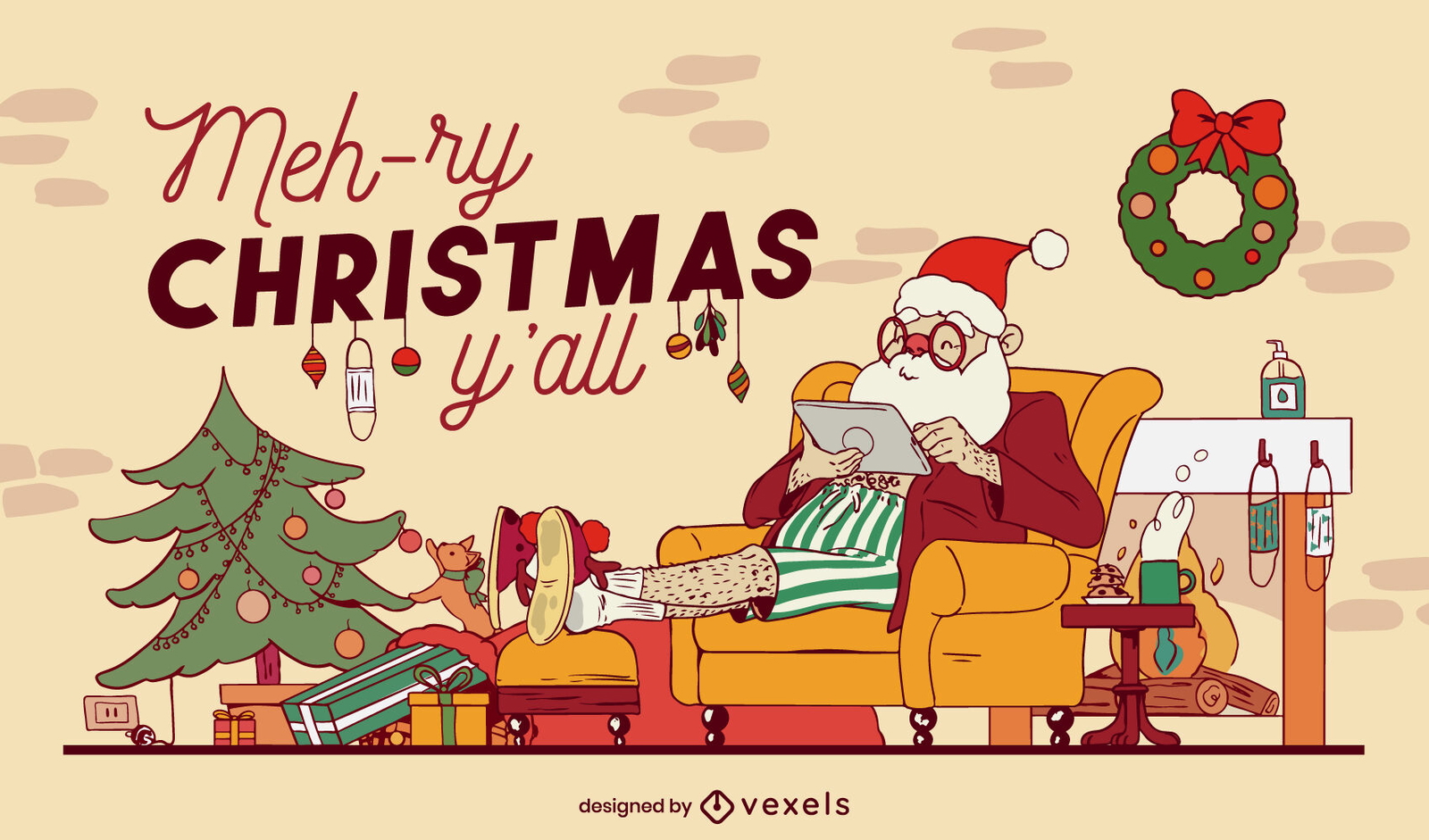 Ilustração de Natal em casa aconchegante de Papai Noel