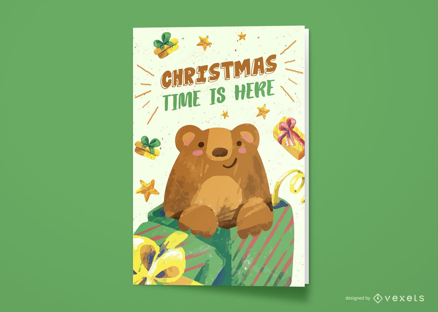 Christmas time with bear greeting card