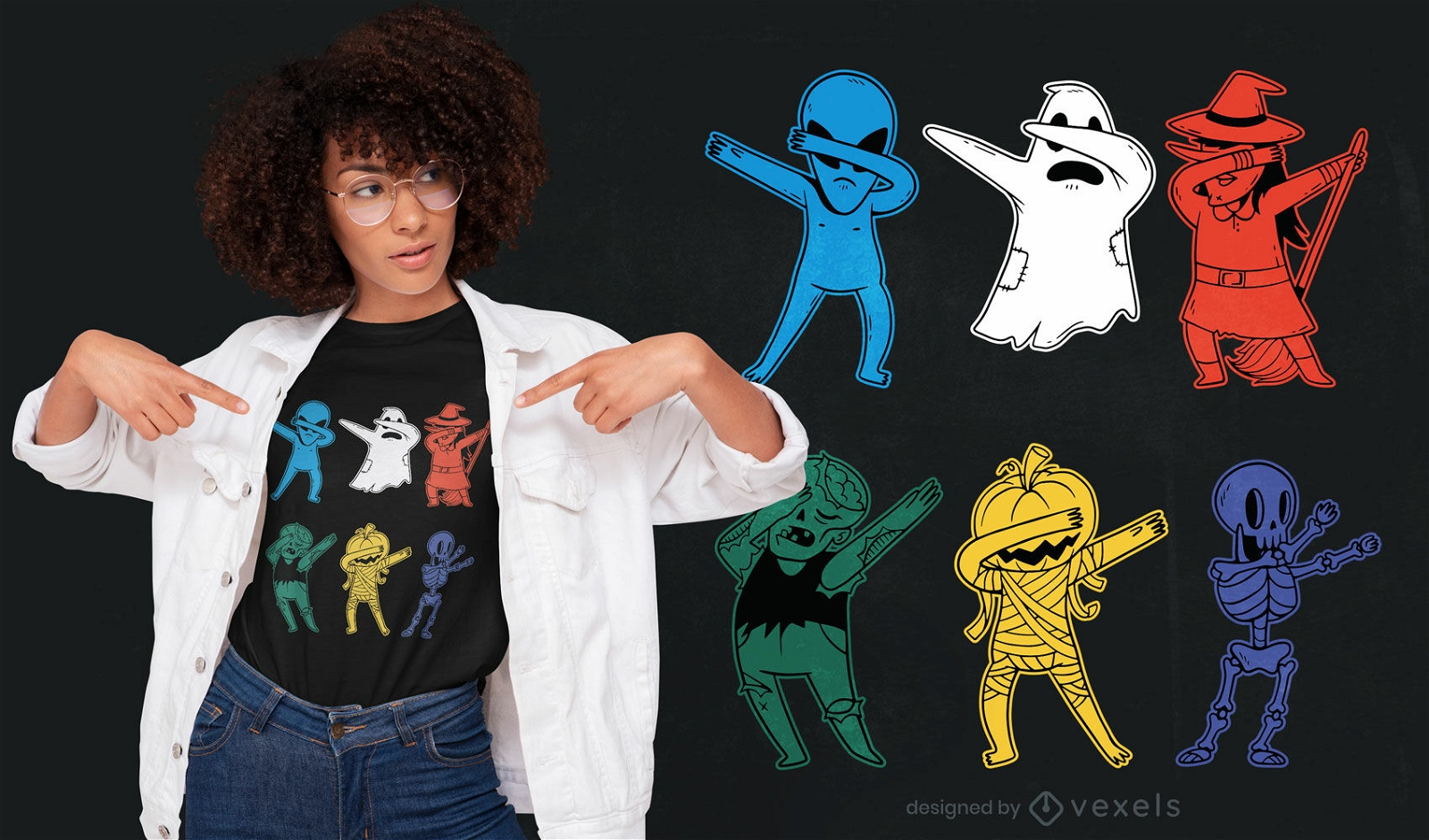 Halloween monsters dabbing t-shirt design