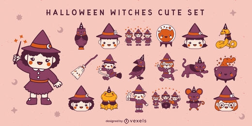 Crianças fofas bruxas conjunto de halloween
