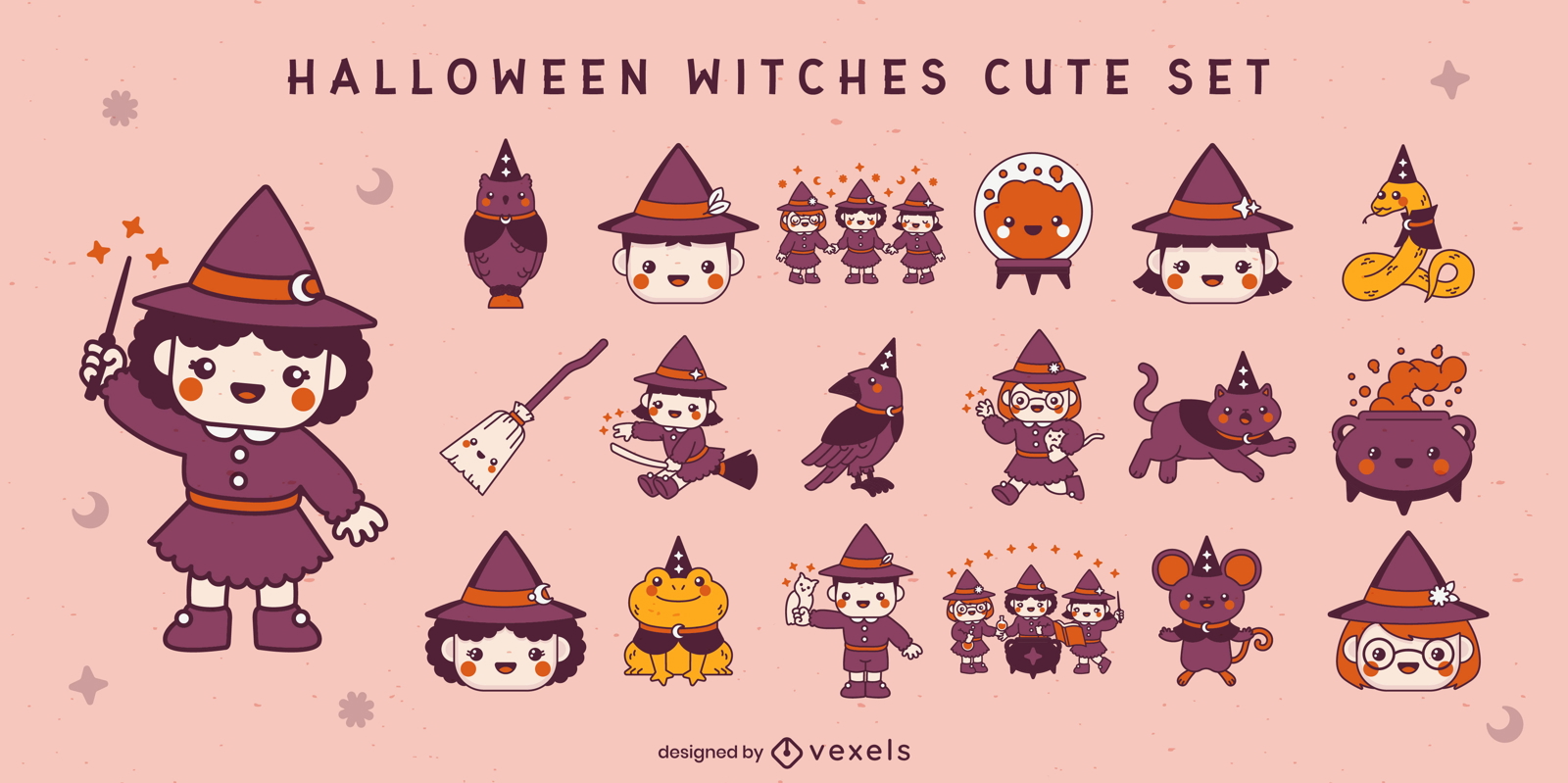 Nettes Kinderhexen-Halloween-Set