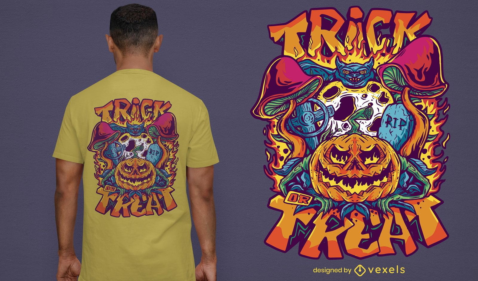 Design de t-shirt de Halloween doçura ou travessura trippy