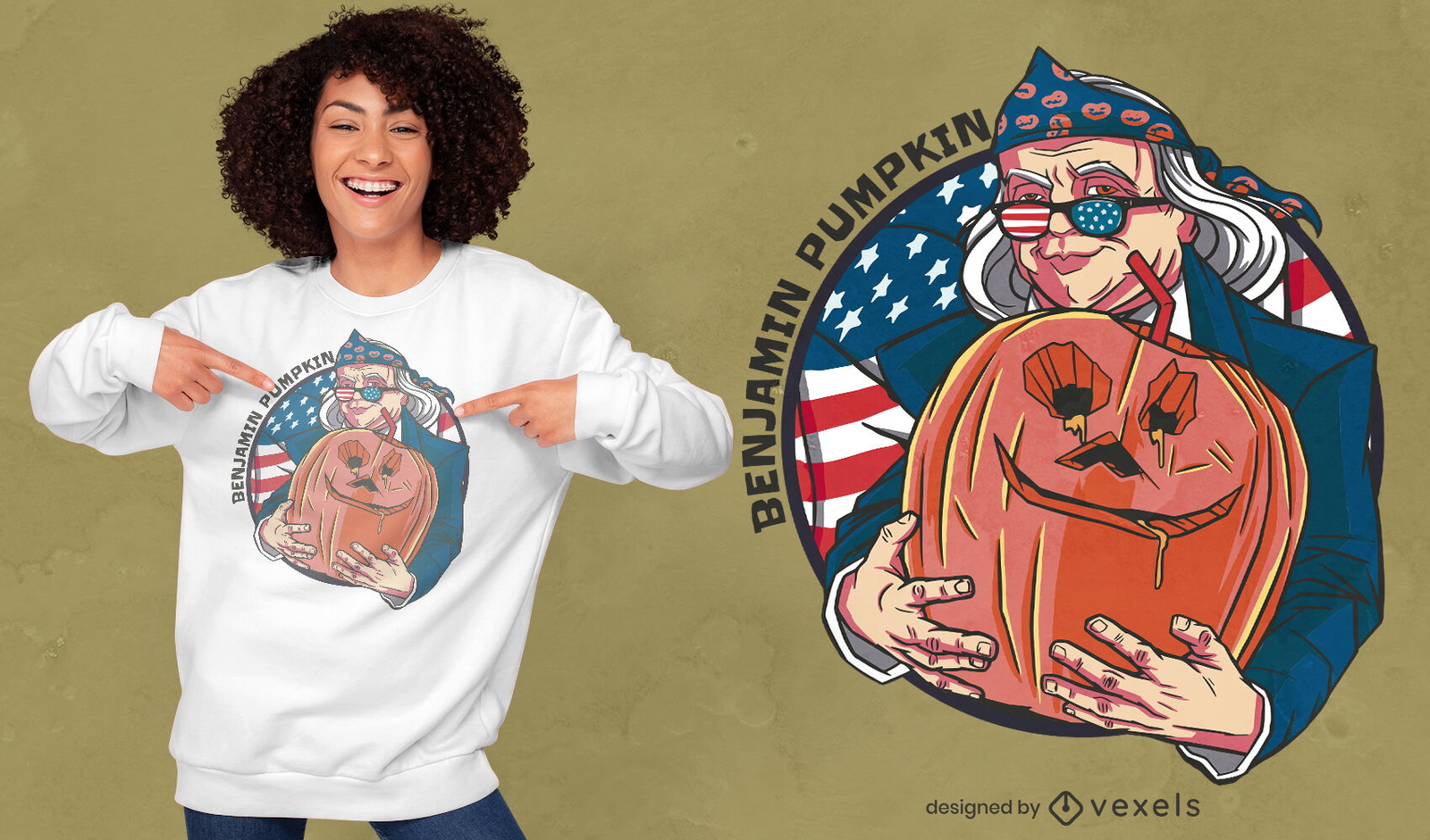 Diseño de camiseta de calabaza de Benjamin Franklin