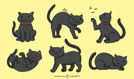 Conjunto de ilustrações de gato preto fofo