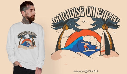 Design de t-shirt de praia paradisíaca de surf