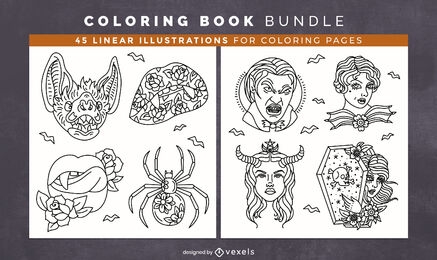 Artículos de vampiro de Halloween para colorear diseño de libro