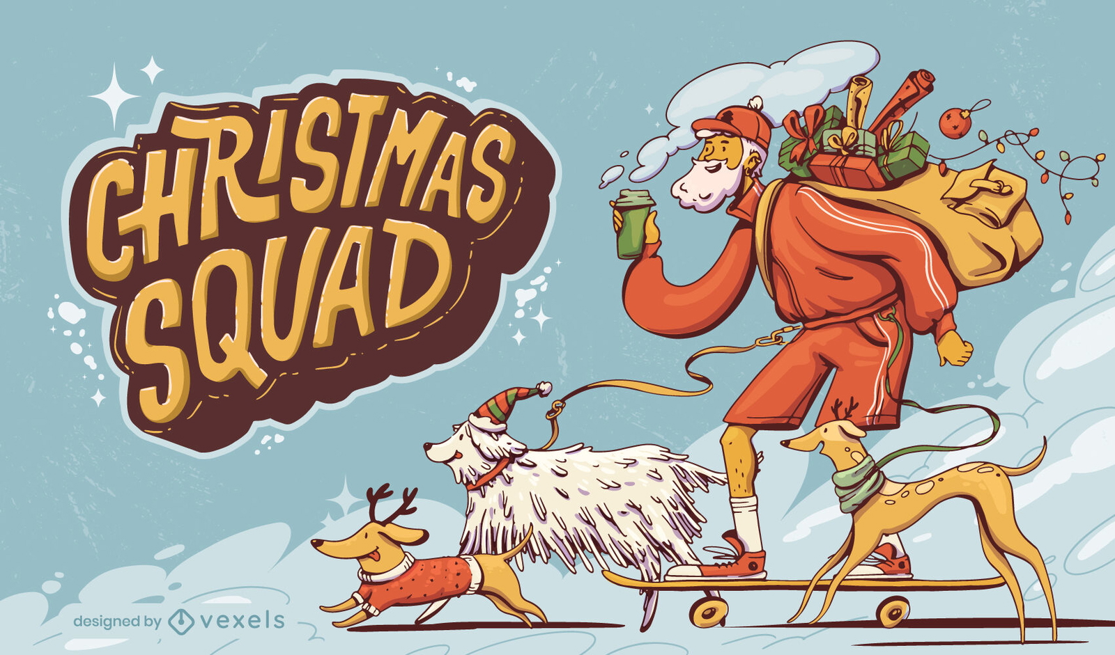 Ilustração de Natal do papai noel e cachorros