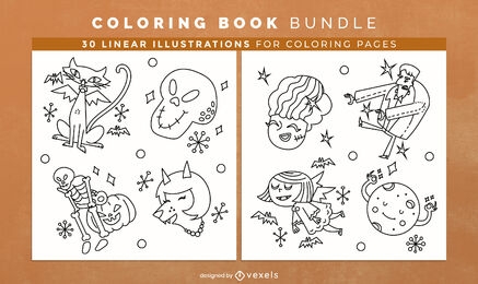 Design de interiores de livros de colorir para criaturas de doodle de Halloween