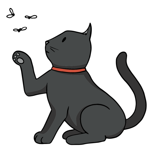 Black cat catching flies PNG Design