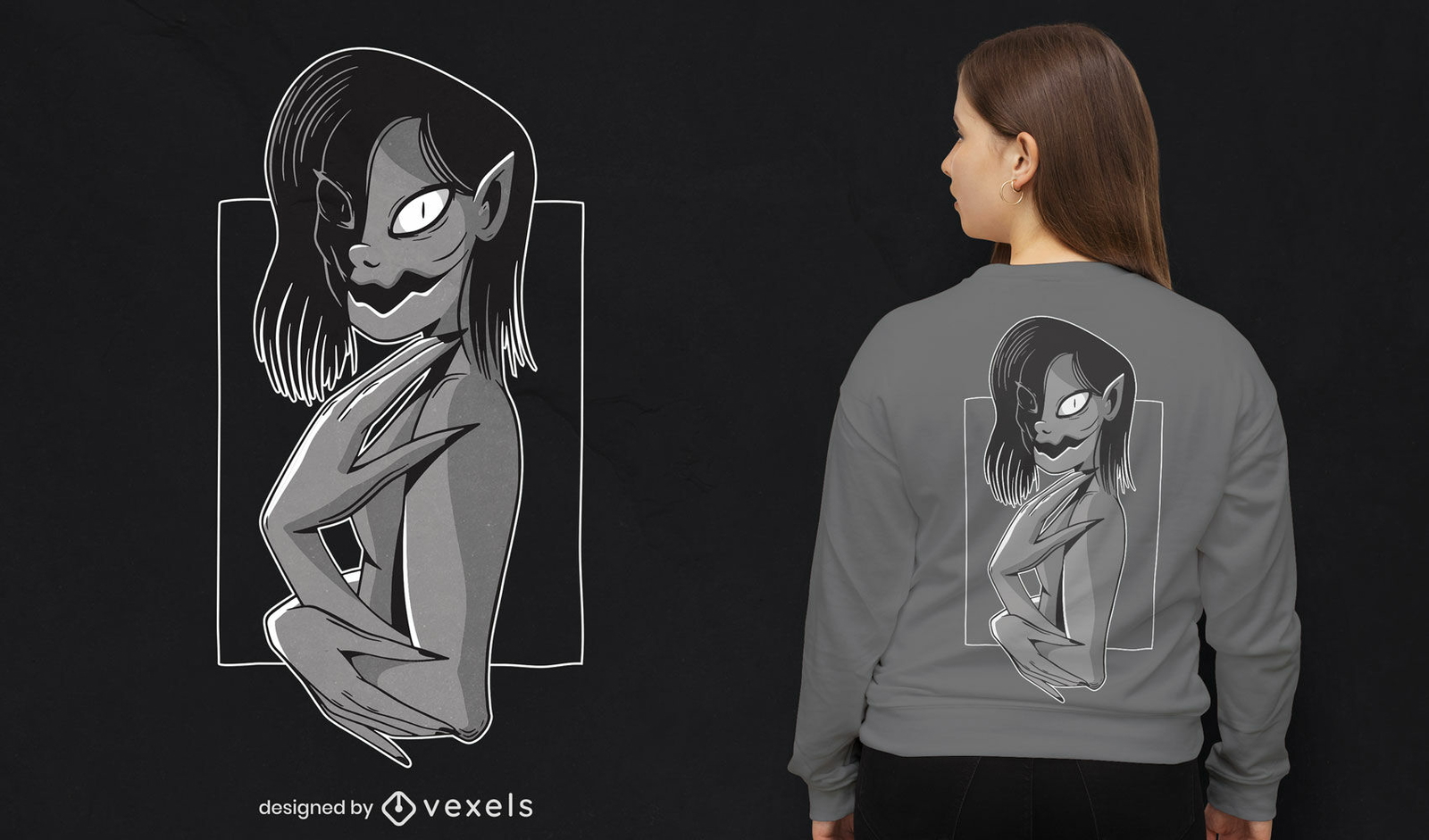 Diseño de camiseta de monstruo de terror femenino.