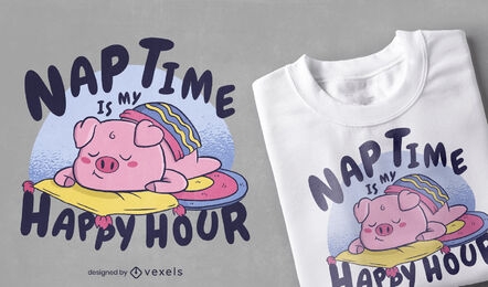 Lindo diseño de camiseta de cerdo a la hora de la siesta