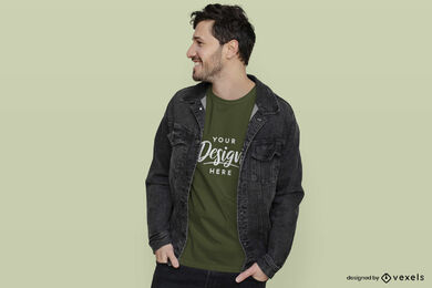 Man in green t-shirt mockup with jacket