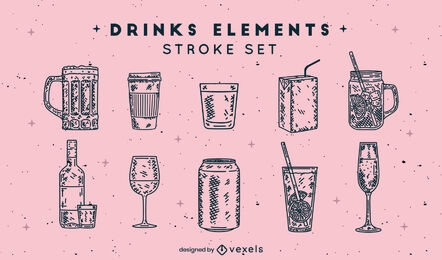 Conjunto de elementos de bebida dibujados a mano