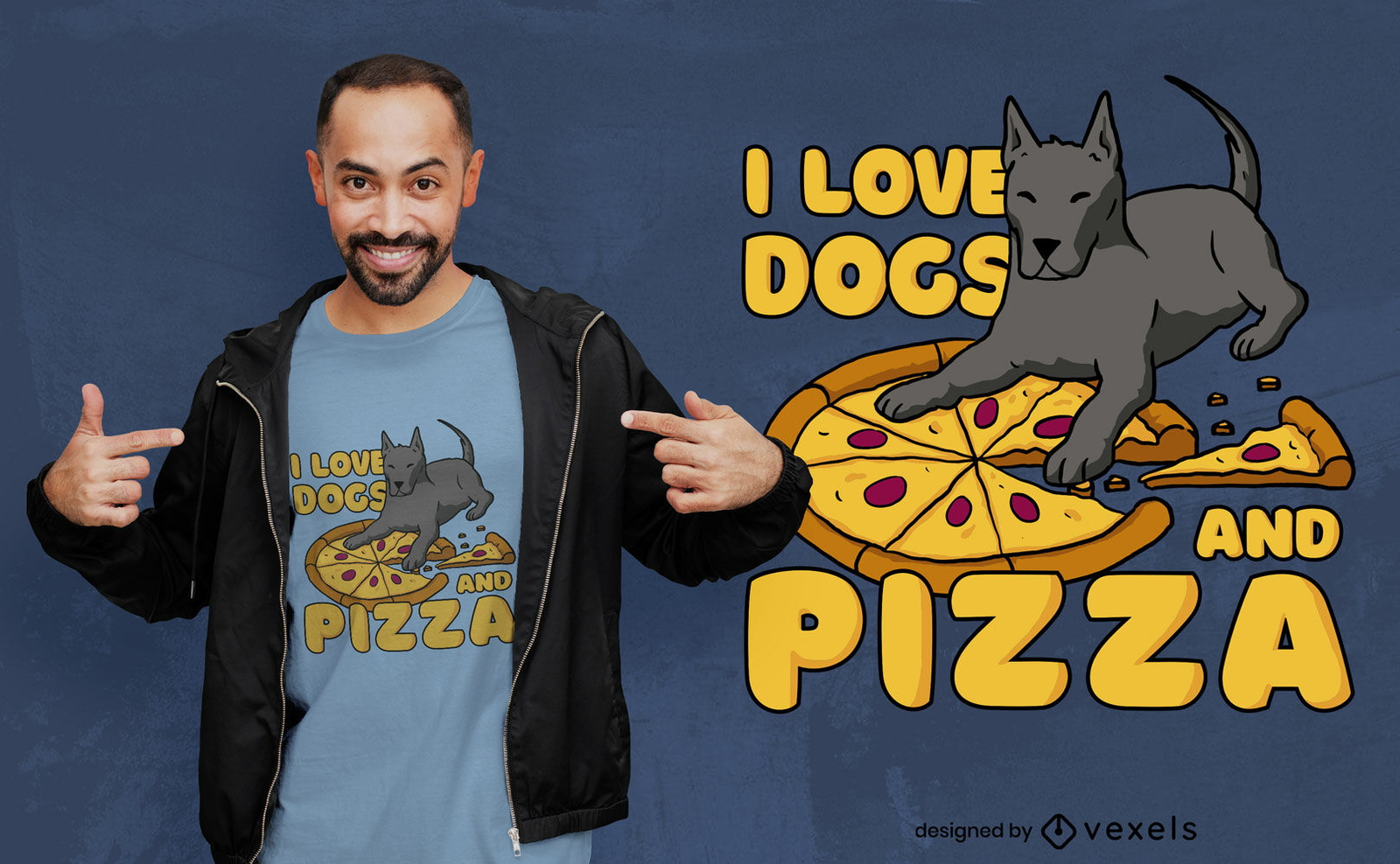 Diseño de camiseta de perros y pizza de amor