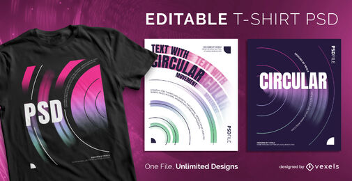Plantilla de camiseta psd escalable de texto curvo circular degradado