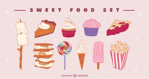 Sweet food desserts and snacks set
