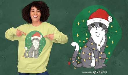 Cat with fairy lights t-shirt design