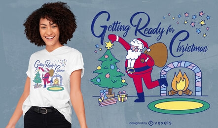 Design de t-shirt de Natal com papai noel e lareira