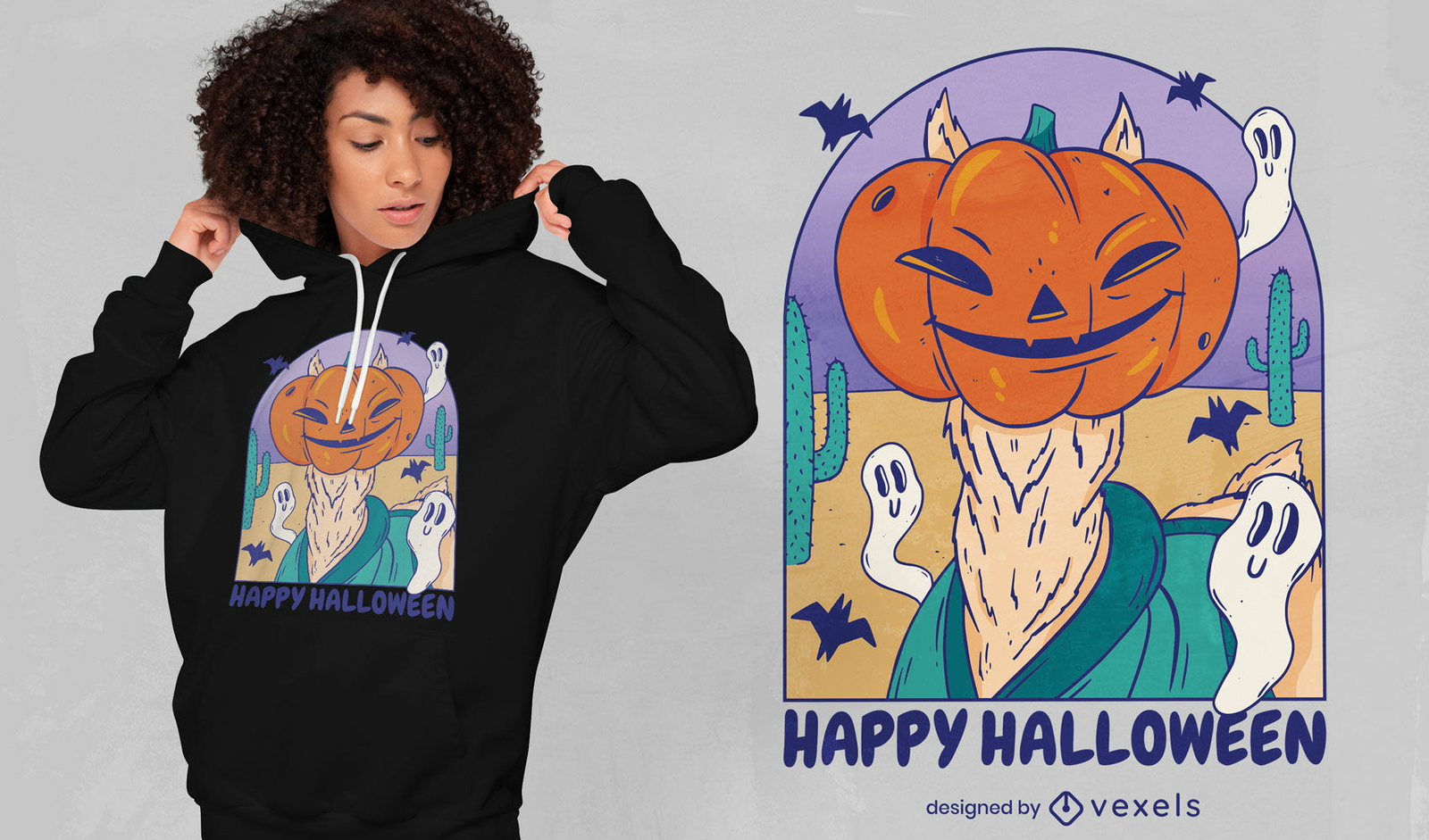 Genial diseño de camiseta de alpaca de Halloween