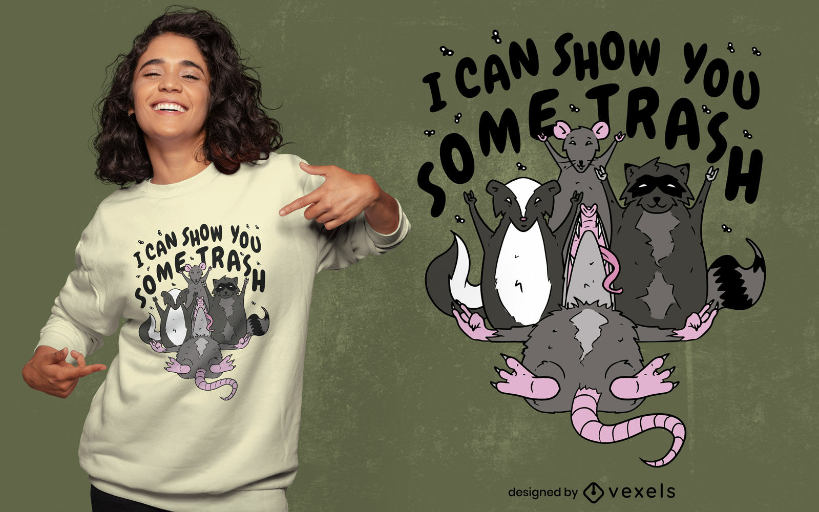 Design engraçado de camisetas de animais de lixo