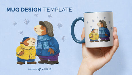 Guinea pig animals in winter mug design