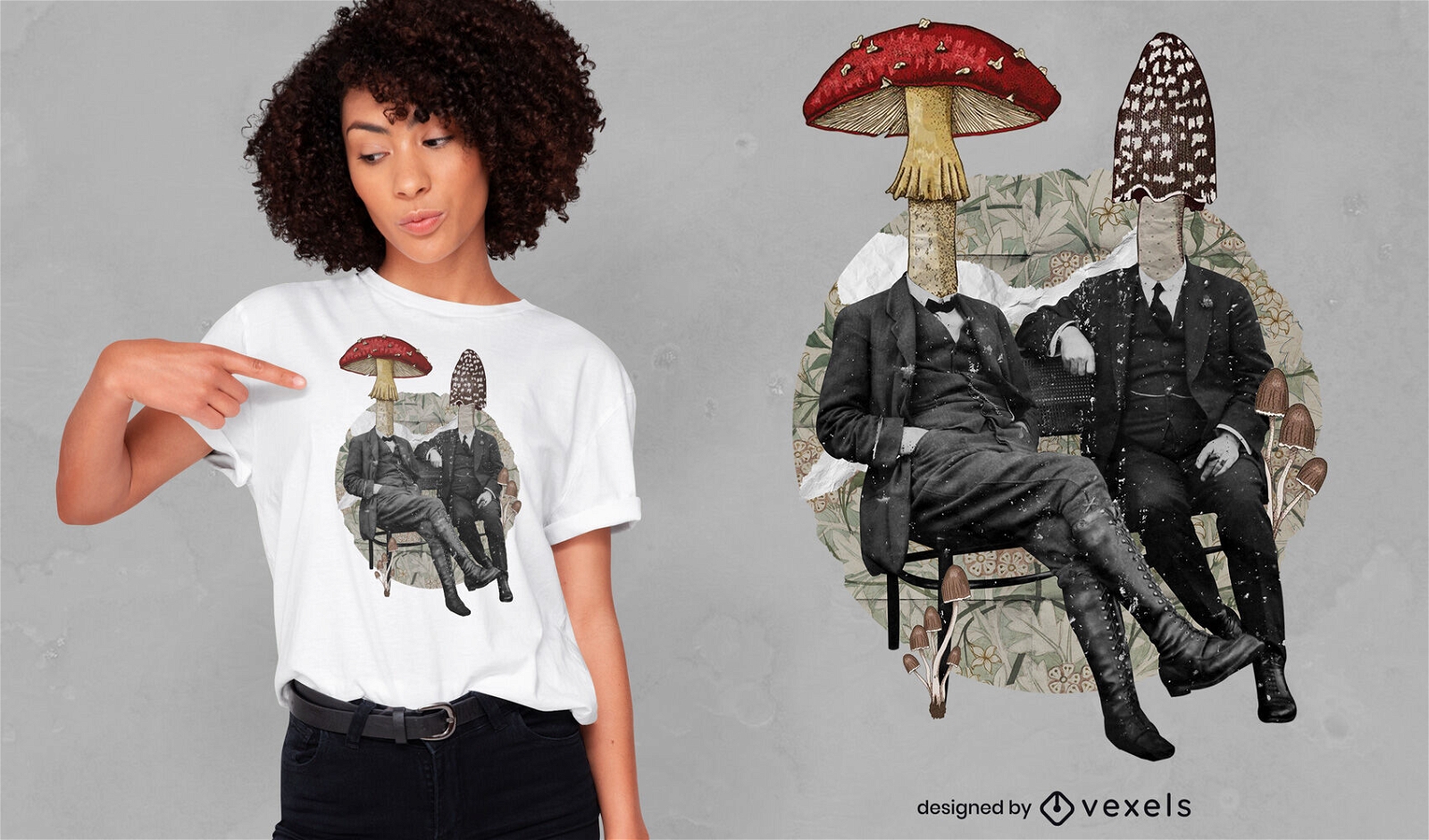 Mushroom people collage psd diseño de camiseta