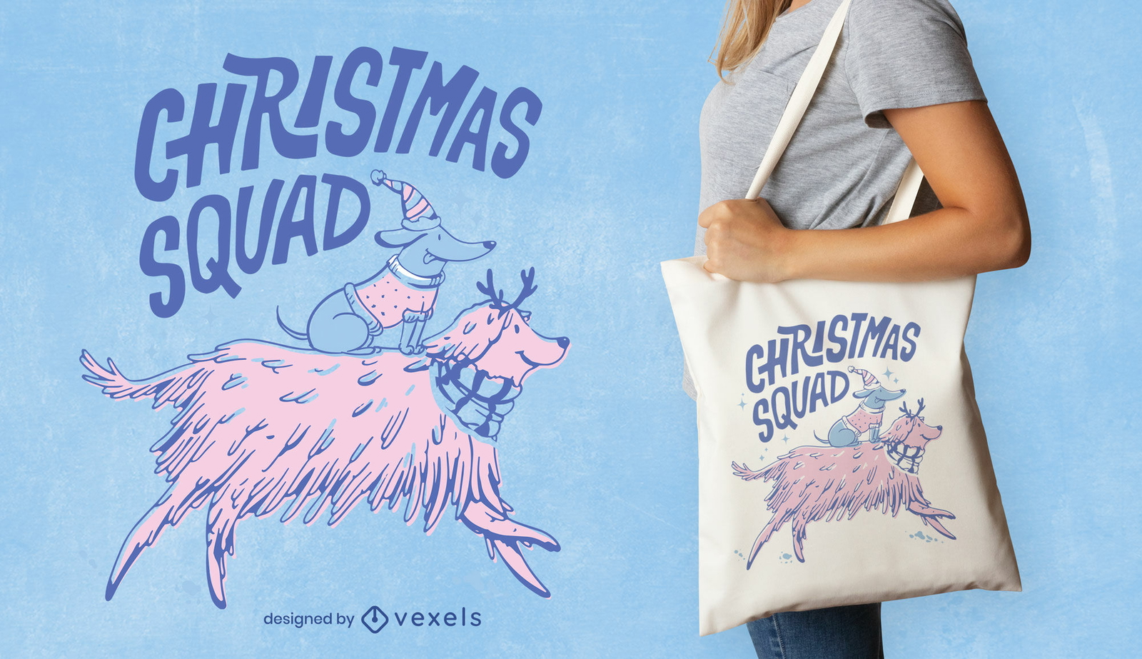 Diseño de bolsa de asas de animales de perro de navidad