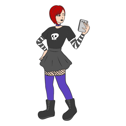 Goth girl with phone PNG Design
