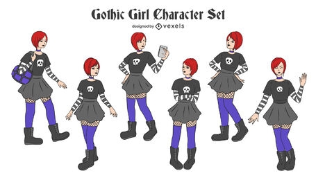 Conjunto de personagens de ilustrações góticas de garotas