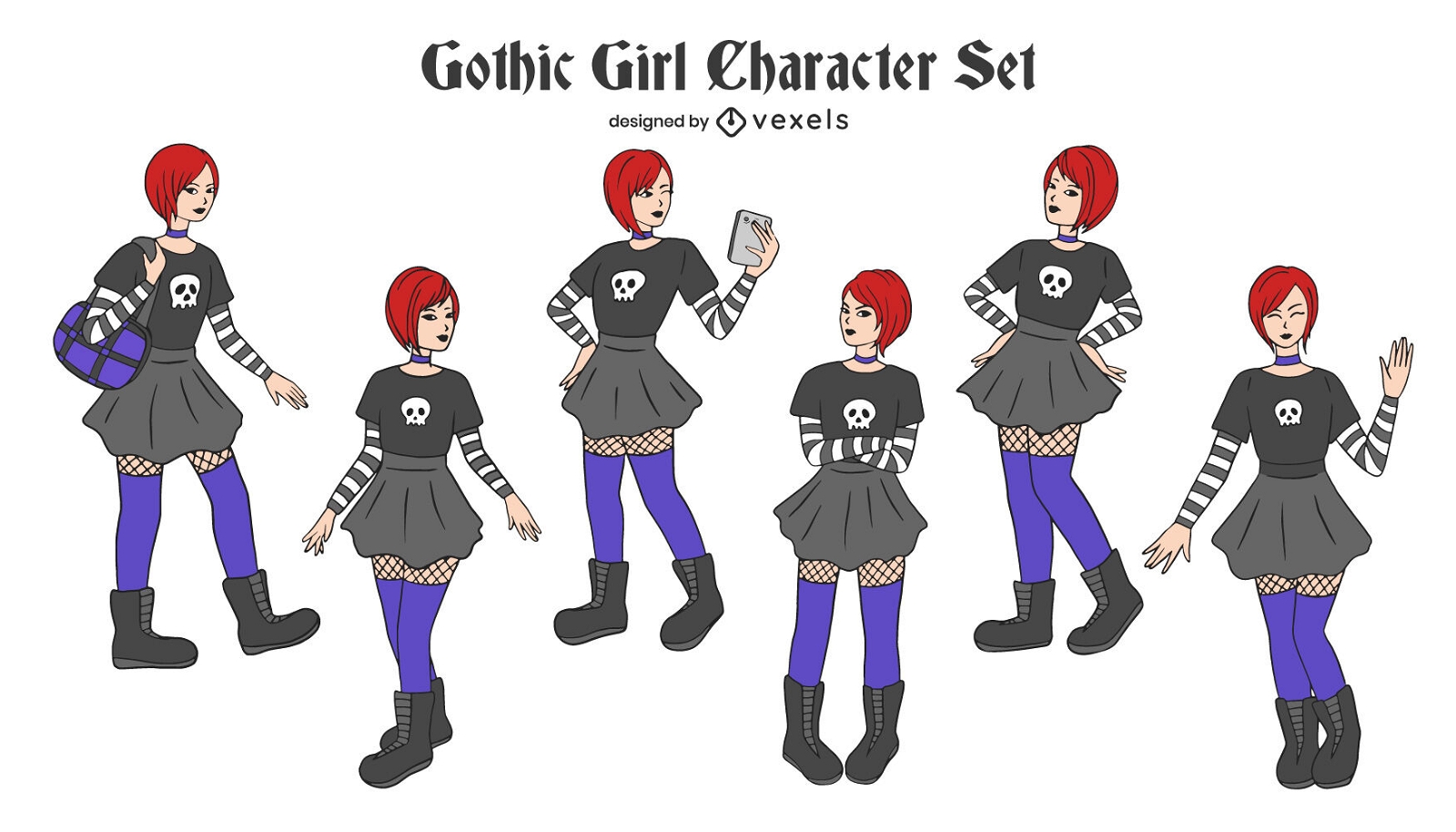 Gothic girl illustrations character set