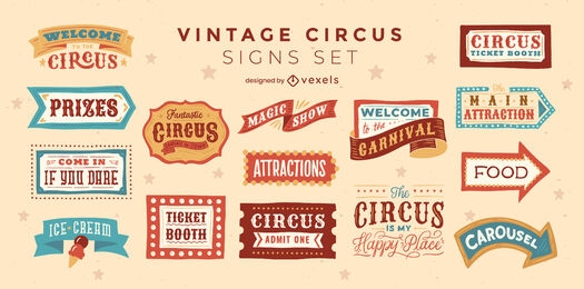 Circus and carnival signs vintage badge set