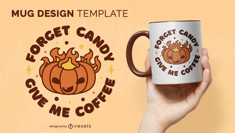 Cartoon pumpkin on fire mug template