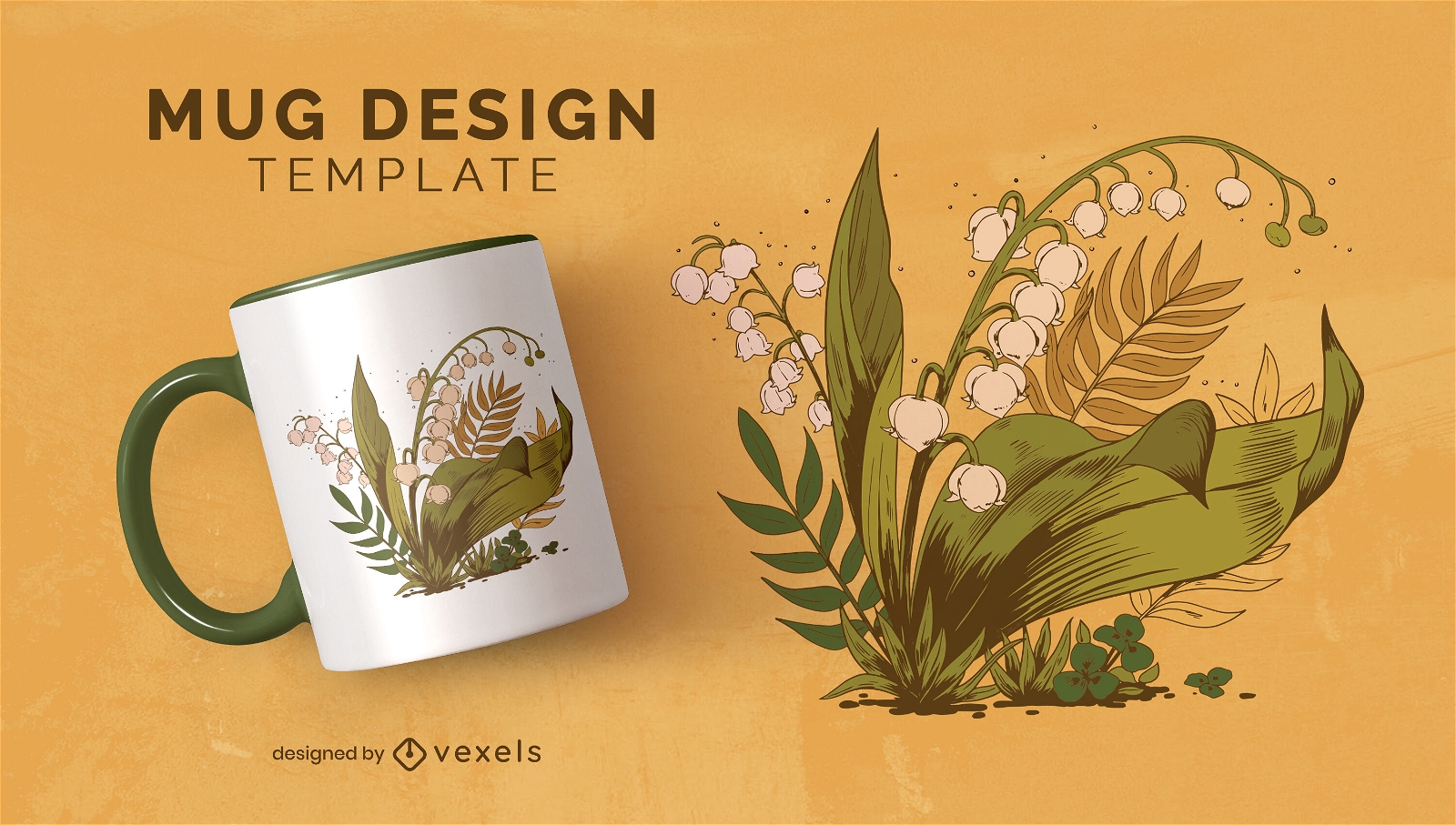 Diseño de taza de ilustración de hojas y plantas