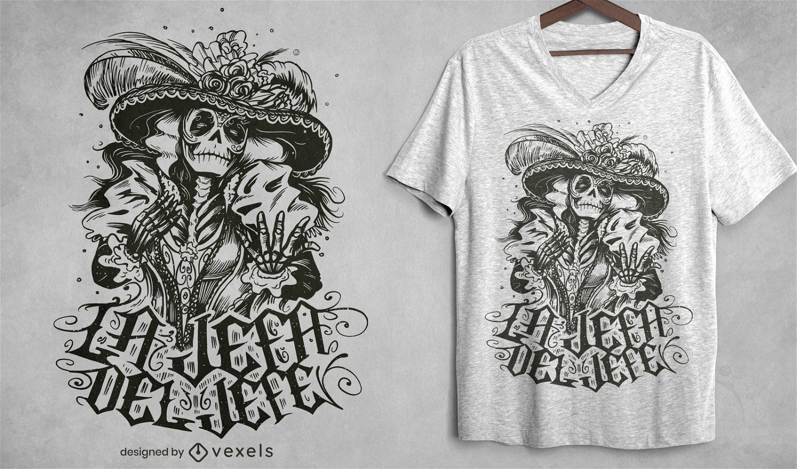 Desenho de t-shirt desenhado ? m?o com esqueleto de personagem mexicano