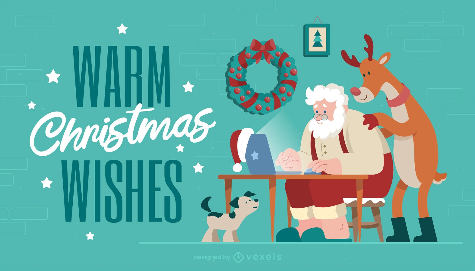 Christmas from home with santa claus illustration