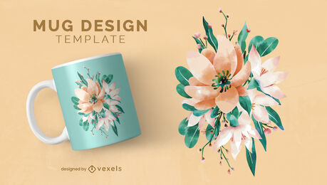 Aquarell Blumen Natur Tasse Vorlage